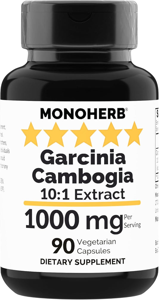 High Potency MONOHERB Garcinia Cambogia Extract Capsules - 1000mg, 90 Veg Caps - 10:1 Concentration