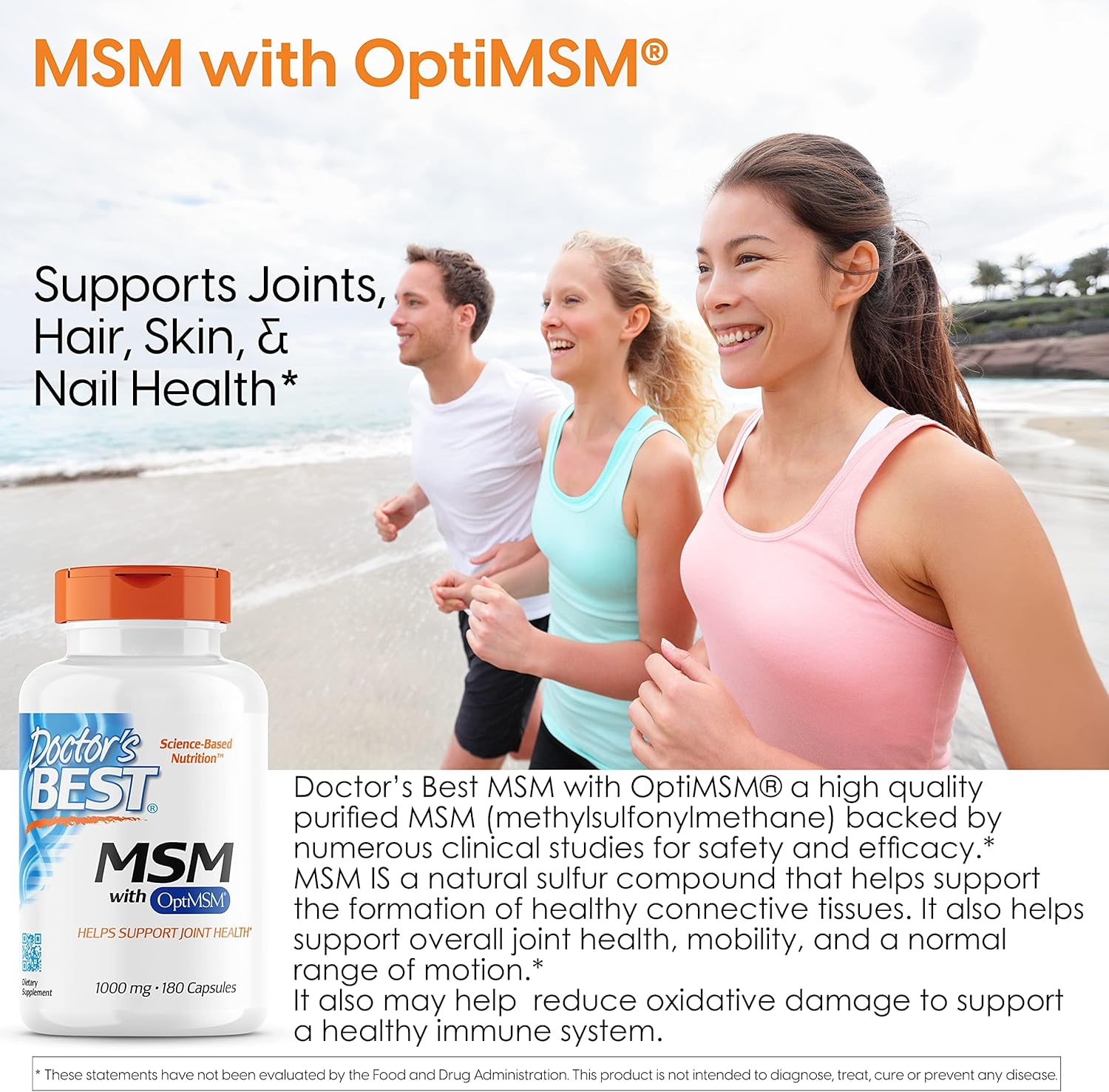 High Potency MSM Supplement for Hair, Skin, Nails, and Joints - Non-GMO, Gluten Free - 180 Capsules, 3000mg Per Serving - BoostGo Australia