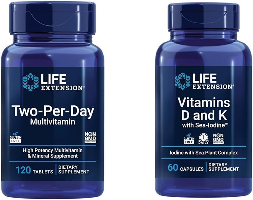 High Potency Multi-Vitamin & Mineral Supplement with Vitamins D and K, Sea-Iodine - 2 Per Day for Life Extension