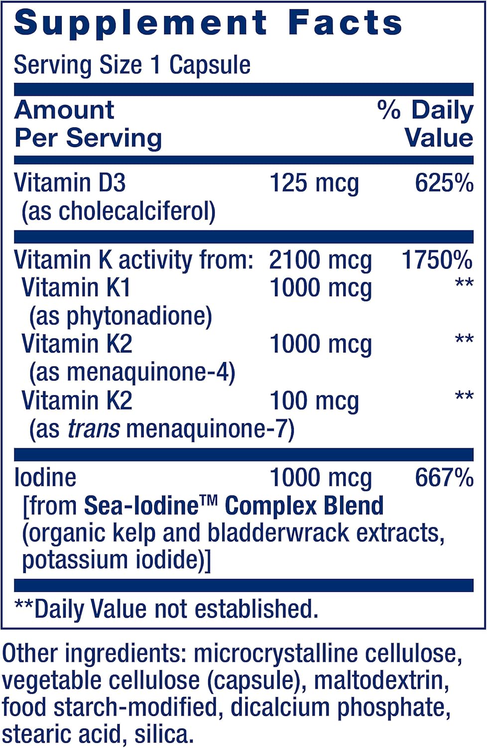 High Potency Multi-Vitamin & Mineral Supplement with Vitamins D and K, Sea-Iodine - 2 Per Day for Life Extension
