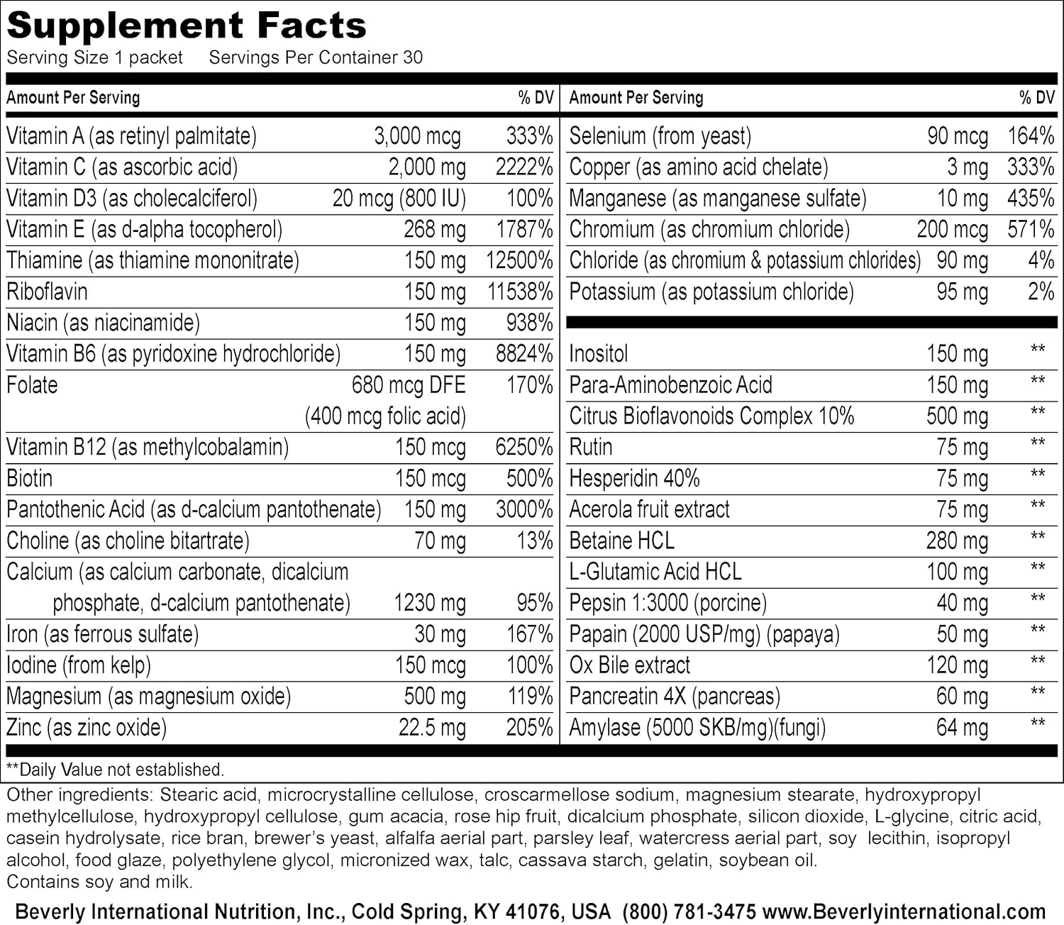High-Potency Multivitamin Daily Pack for Energy & Performance - 30 Packs by Beverly International. Custom-Formulated for Athletes & Active Men/Women.