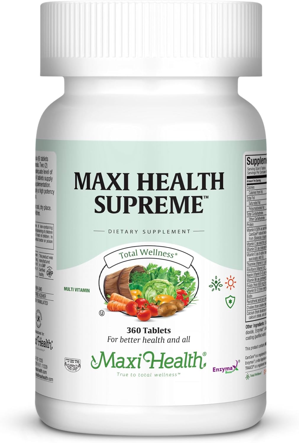 High Potency Multivitamin & Mineral Supplement for Immune Support, Antioxidant Defense, Includes Vitamin A, C, D, E, B12, B6, Biotin, Selenium, Zinc, Inositol - Maxi Health Supreme