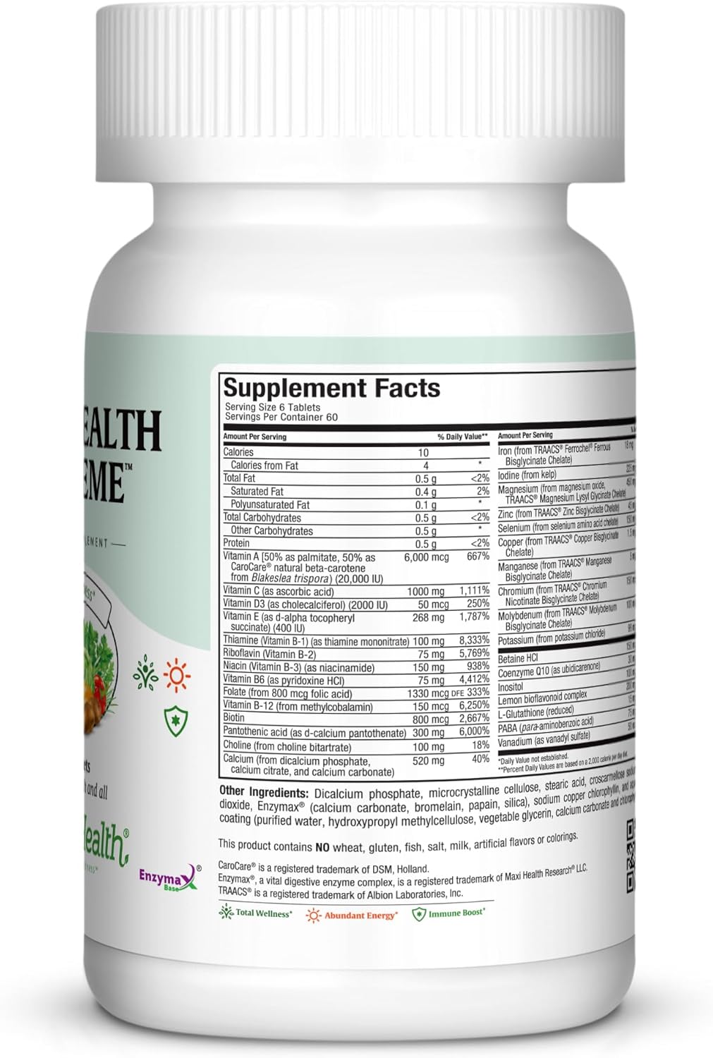 High Potency Multivitamin & Mineral Supplement for Immune Support, Antioxidant Defense, Includes Vitamin A, C, D, E, B12, B6, Biotin, Selenium, Zinc, Inositol - Maxi Health Supreme