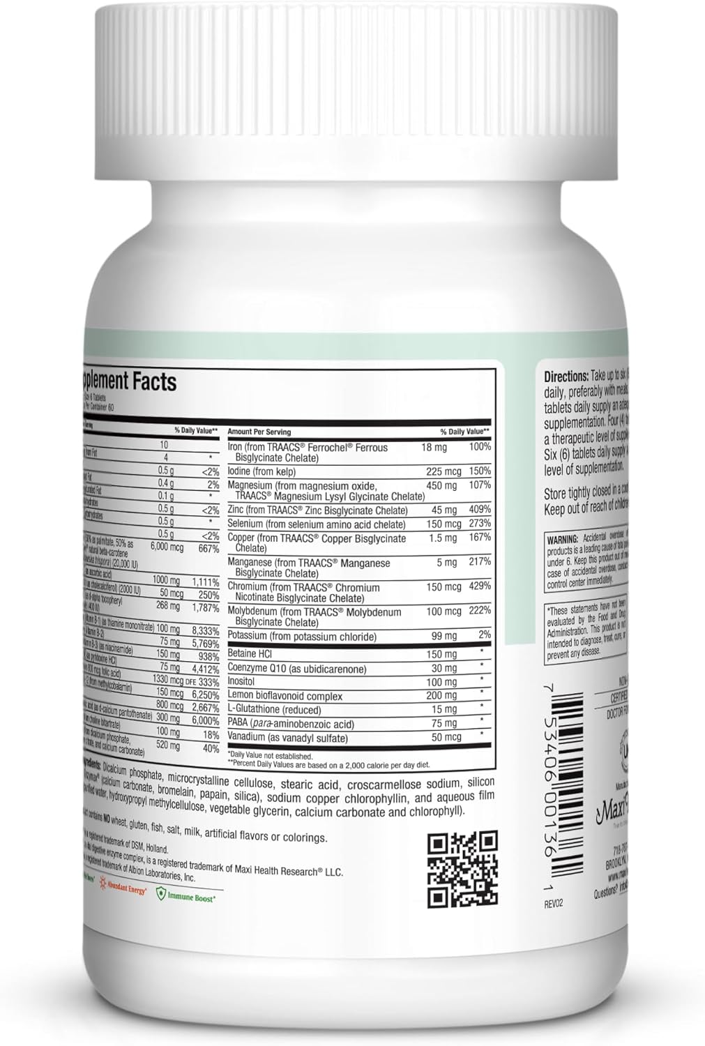 High Potency Multivitamin & Mineral Supplement for Immune Support, Antioxidant Defense, Includes Vitamin A, C, D, E, B12, B6, Biotin, Selenium, Zinc, Inositol - Maxi Health Supreme