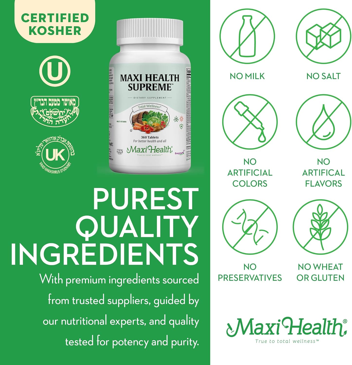 High Potency Multivitamin & Mineral Supplement for Immune Support, Antioxidant Defense, Includes Vitamin A, C, D, E, B12, B6, Biotin, Selenium, Zinc, Inositol - Maxi Health Supreme