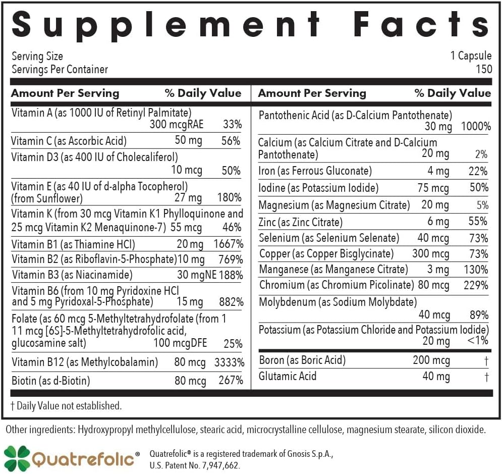 High Potency Multivitamin Supplement for Men and Women with Iron - Allergy Research Group Multi-Vi-Min - 150 Vegetarian Capsules