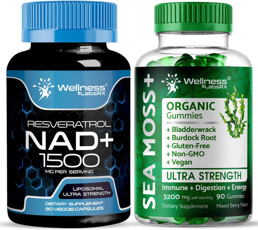 High-Potency NAD Supplement and Sea Moss Gummies Power Duo, 4700mg