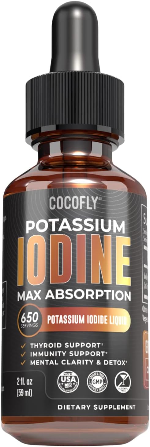 High Potency Nascent Iodine Drops - COCOFLY Premium Potassium Iodide Liquid Supplement for Thyroid Support, Immunity, Metabolism, Energy Boost, Cleanse & Detox - Alcohol-Free Formula for Men & Women, 650 Servings