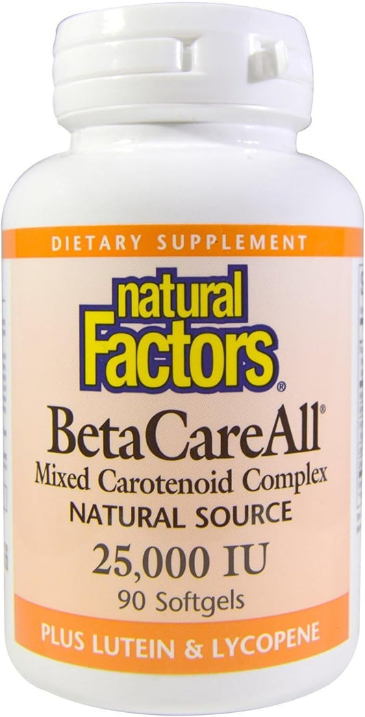 High Potency Natural Factors BetaCareAll Vitamin A Softgels - 25,000 IU for Skin, Vision, Immunity - 90 Count