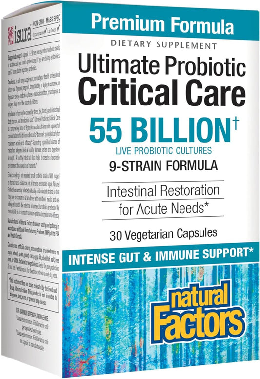 High-Potency Natural Factors Ultimate Probiotic Critical Care - 9 Strains, 100 Billion CFU for Intestinal Health