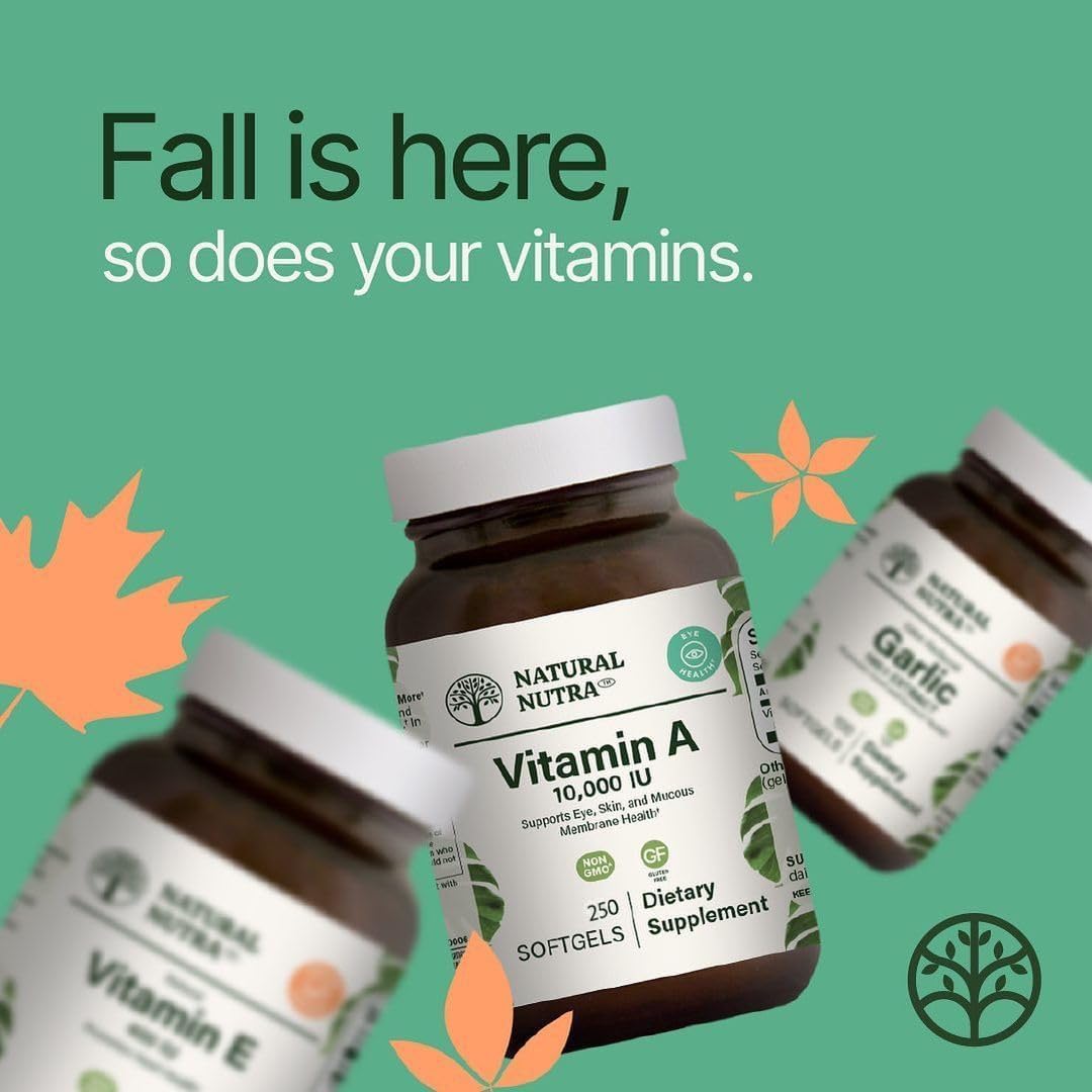 High Potency Natural Nutra Vitamin A 10,000 IU Softgels for Eye and Skin Health - Gluten-Free Supplement with Fish Liver Oil - 250 Softgels for Men and Women