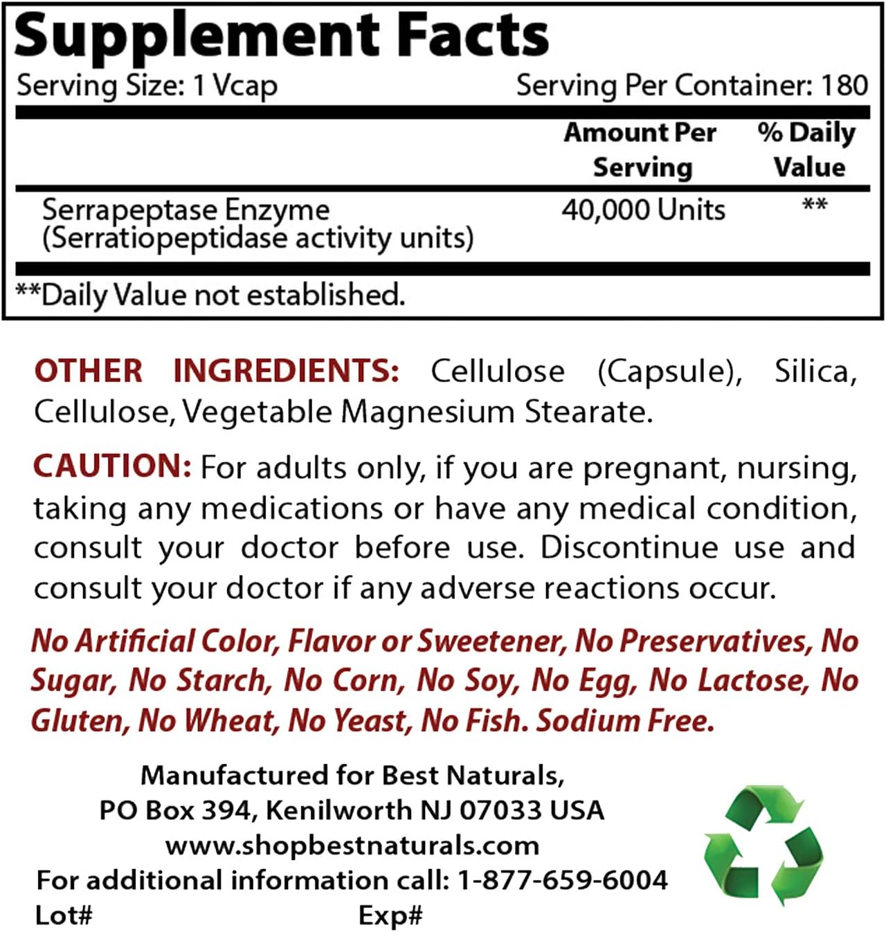 High Potency Naturals Serrapeptase and Nattokinase Supplement - 40000 SPUs and 100 Mg - Top Quality Formula for Health Benefits