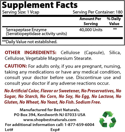 High Potency Naturals Serrapeptase and Nattokinase Supplement - 40000 SPUs and 100 Mg - Top Quality Formula for Health Benefits