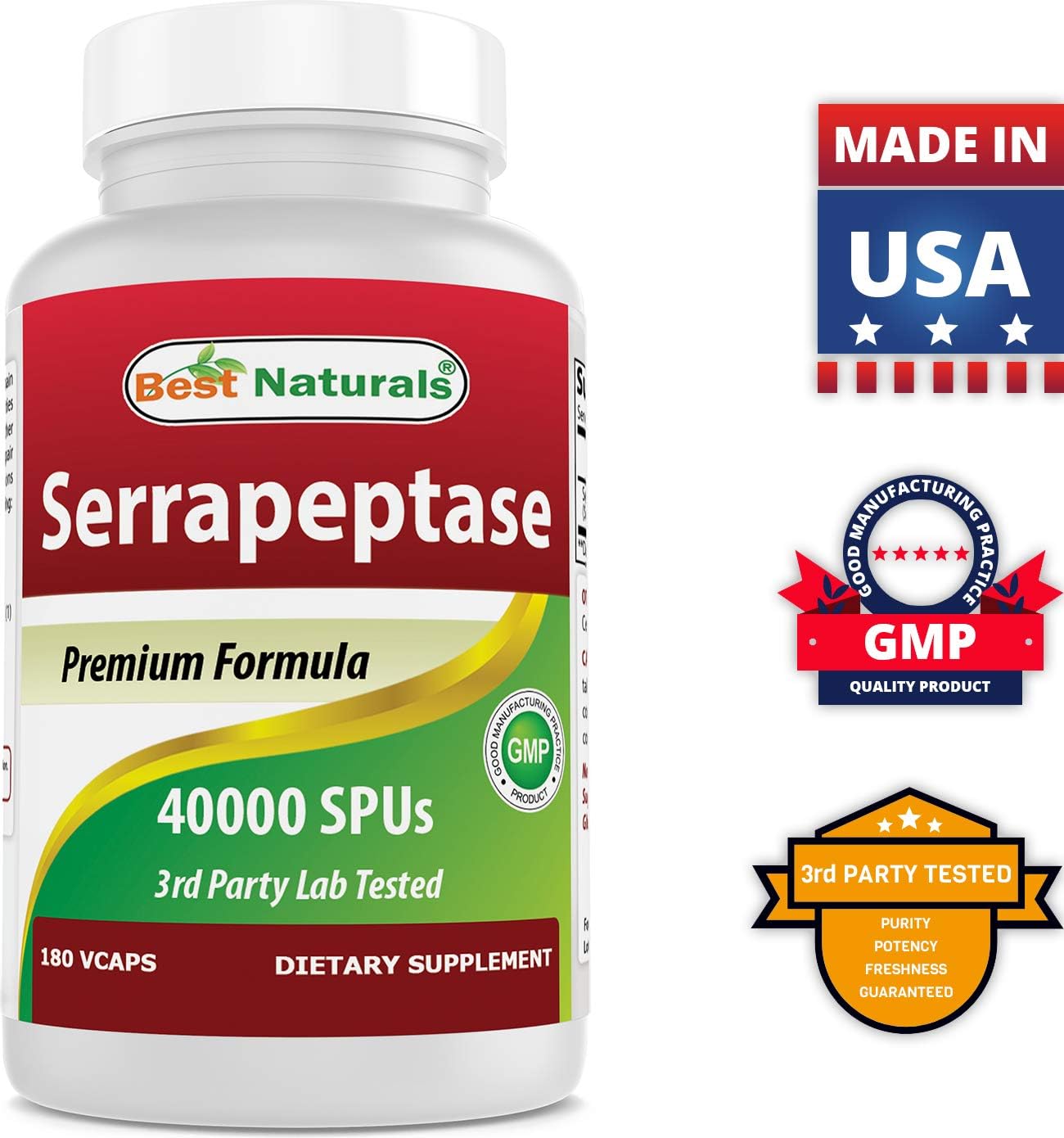 High Potency Naturals Serrapeptase and Nattokinase Supplement - 40000 SPUs and 100 Mg - Top Quality Formula for Health Benefits