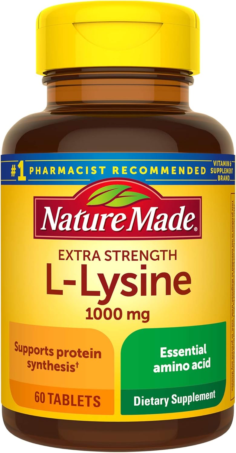 High Potency Nature Made L-Lysine 1000 mg Tablets - 60 Count for Enhanced Protein Synthesis