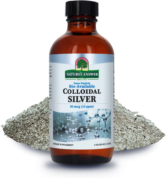 High Potency Nature's Answer Colloidal Silver Liquid Supplement - 10 PPM, 50 MCG Elemental Silver, 4 fl. oz - Immune Support Solution for Overall Health & Wellness
