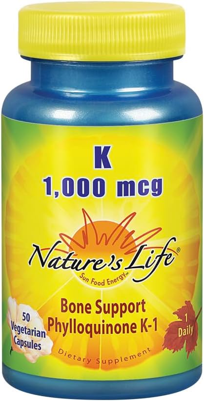 High Potency Nature's Life Vitamin K-1 Supplement for Healthy Bones & Cardiovascular Support - 50CT