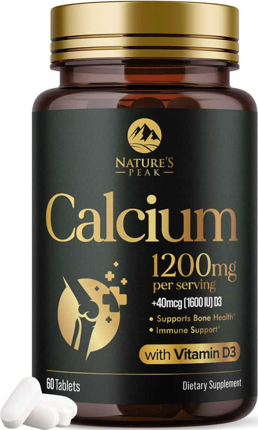 High Potency Nature's Peak Calcium Supplement with Vitamin D3 for Bone, Teeth, and Immune Health - 60 Tablets