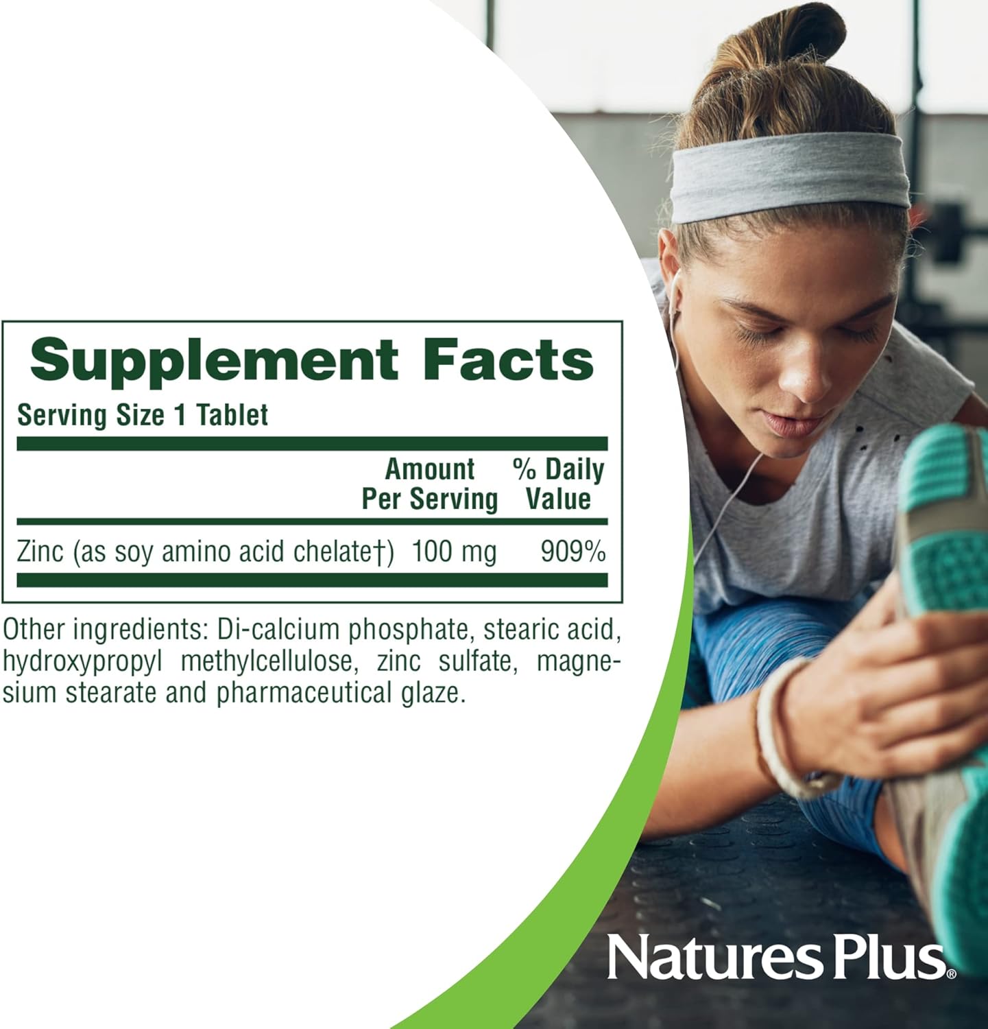 High Potency Natures Plus Mega Zinc 100 mg Sustained Release Tablets - 90 Count