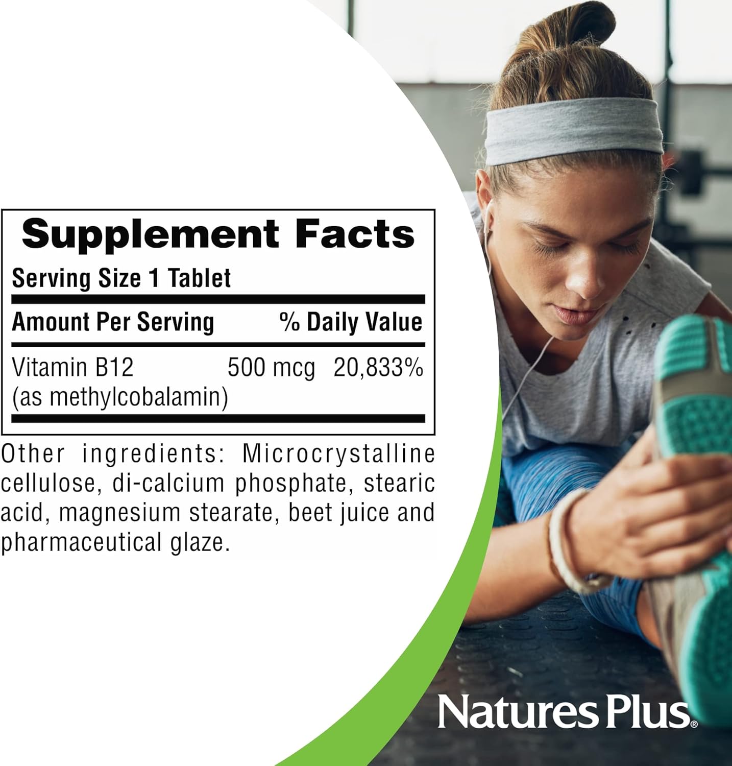 High Potency Natures Plus Vitamin B12 (Methylcobalamin) Tablets - 500 mcg, 90 Vegetarian, Gluten-Free Capsules - Supports Red Blood Cells, Boosts Energy, Overall Health - 90 Servings
