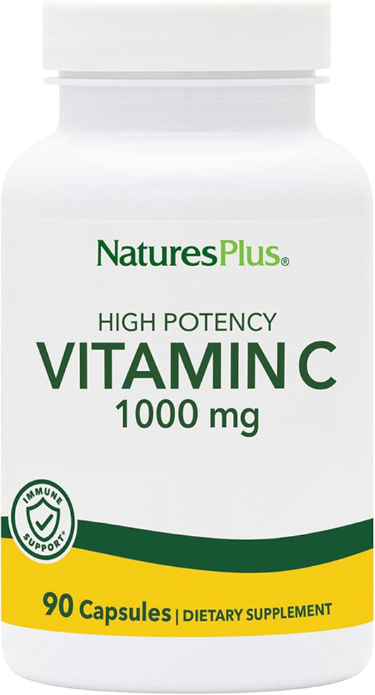 High Potency Nature's Plus Vitamin C 1000mg Capsules - Vascular & Immune Support - Antioxidant Supplement - 90 Servings