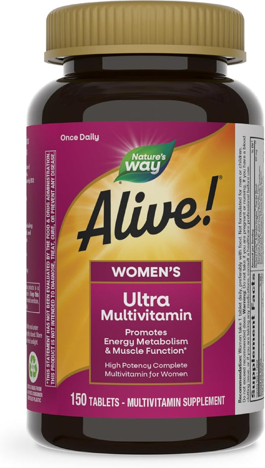 High Potency Nature's Way Alive Women's Daily Ultra Multivitamin - Promotes Energy & Muscle Function - 150 Tablets, Methylated B12