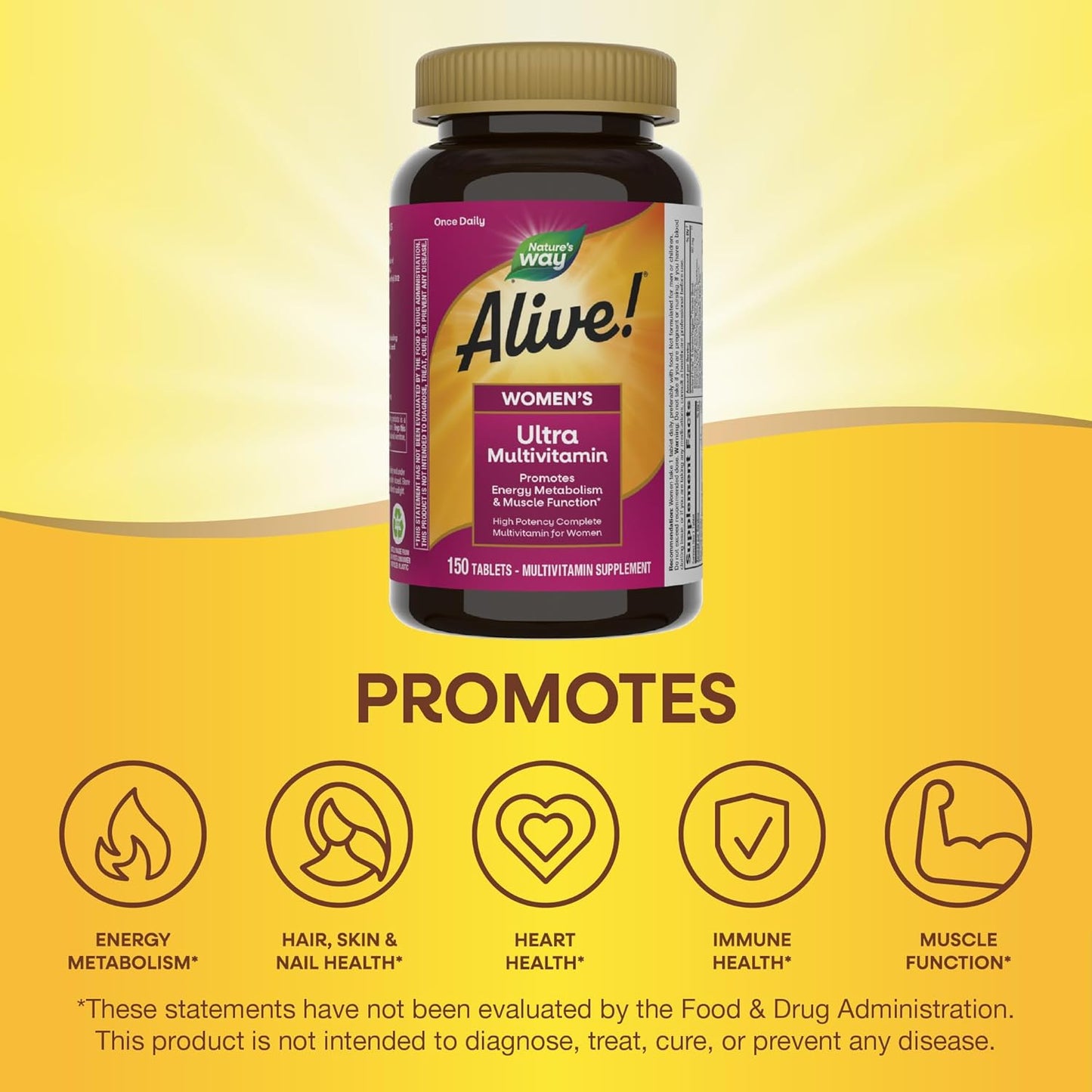 High Potency Nature's Way Alive Women's Daily Ultra Multivitamin - Promotes Energy & Muscle Function - 150 Tablets, Methylated B12