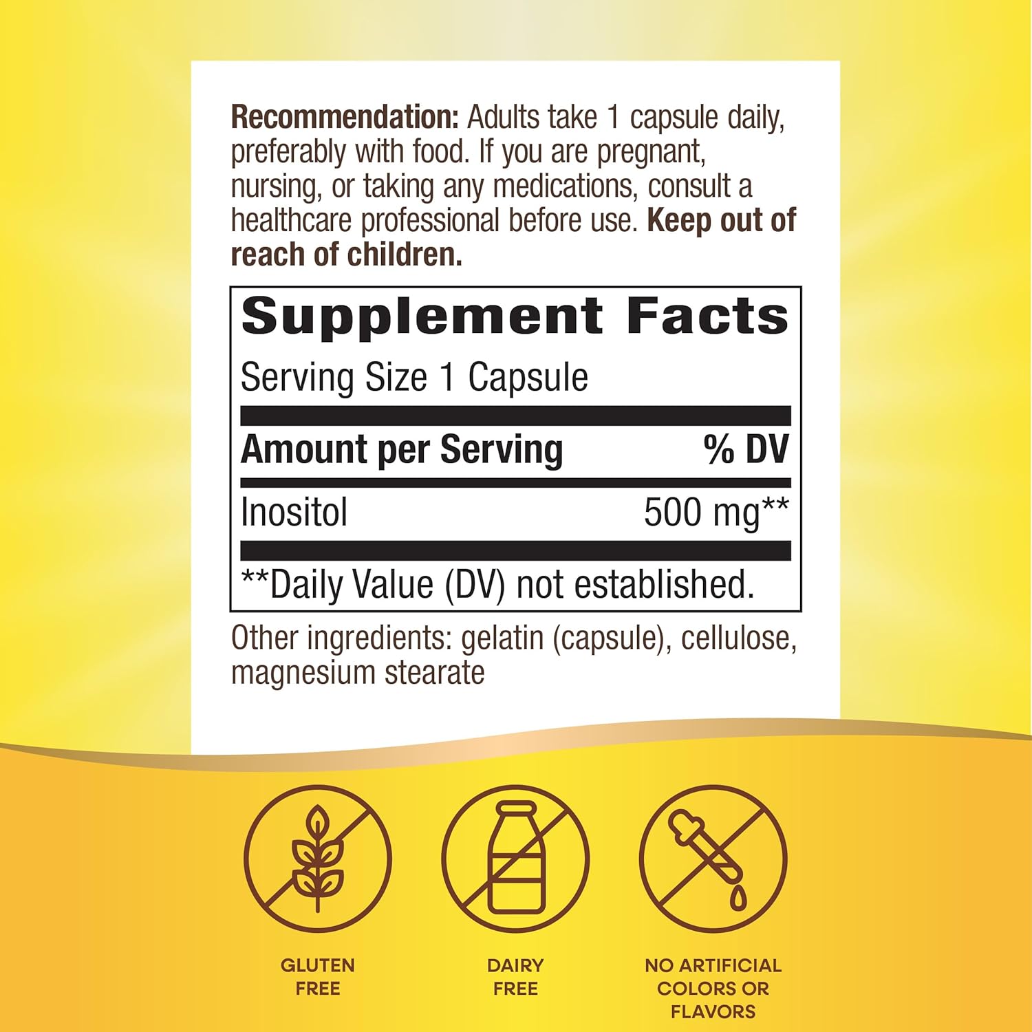 High Potency Nature's Way Inositol Supplement - 500mg, 100 Capsules for Mood Support