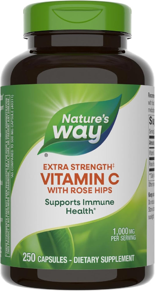 High Potency Nature's Way Vitamin C with Rose Hips; 1000mg per Serving; 250 Capsules for Immune Support