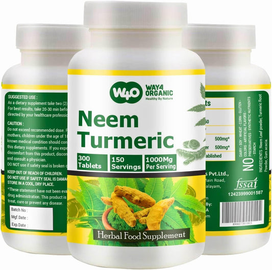 High-Potency Neem Turmeric Capsules - Organic Azadirachta Indica Tablets - 300 Tablets, 1000 Mg - Pack of 1