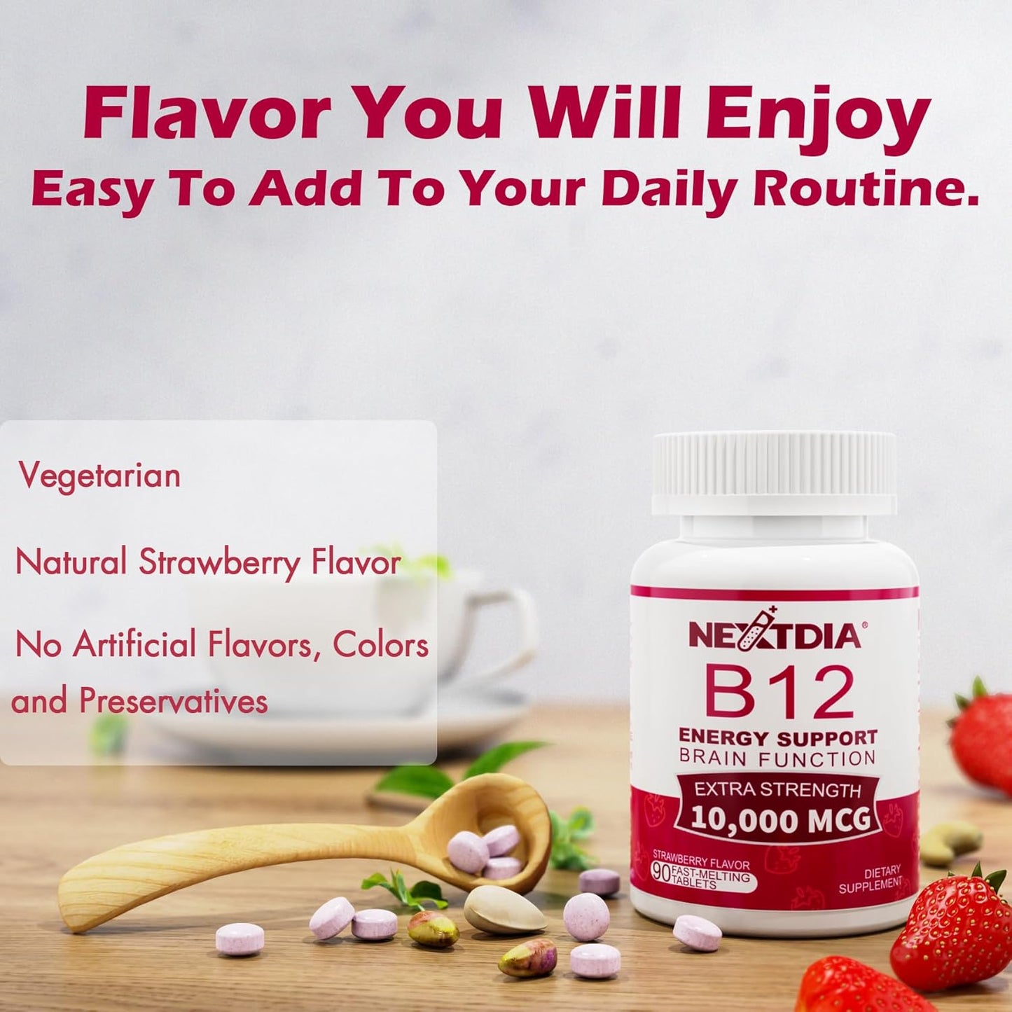High Potency Nextdia Vitamin B12 Sublingual 10000 mcg with Beet Root Gummies for Maximum Absorption