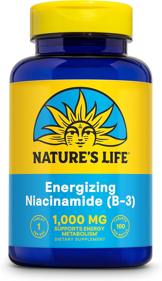 High Potency Niacinamide Vitamin B3 1000mg Supplement for Energy, Metabolism - No Flush, Nerve Support - 100 Tablets, 100 Servings - 60-Day Guarantee