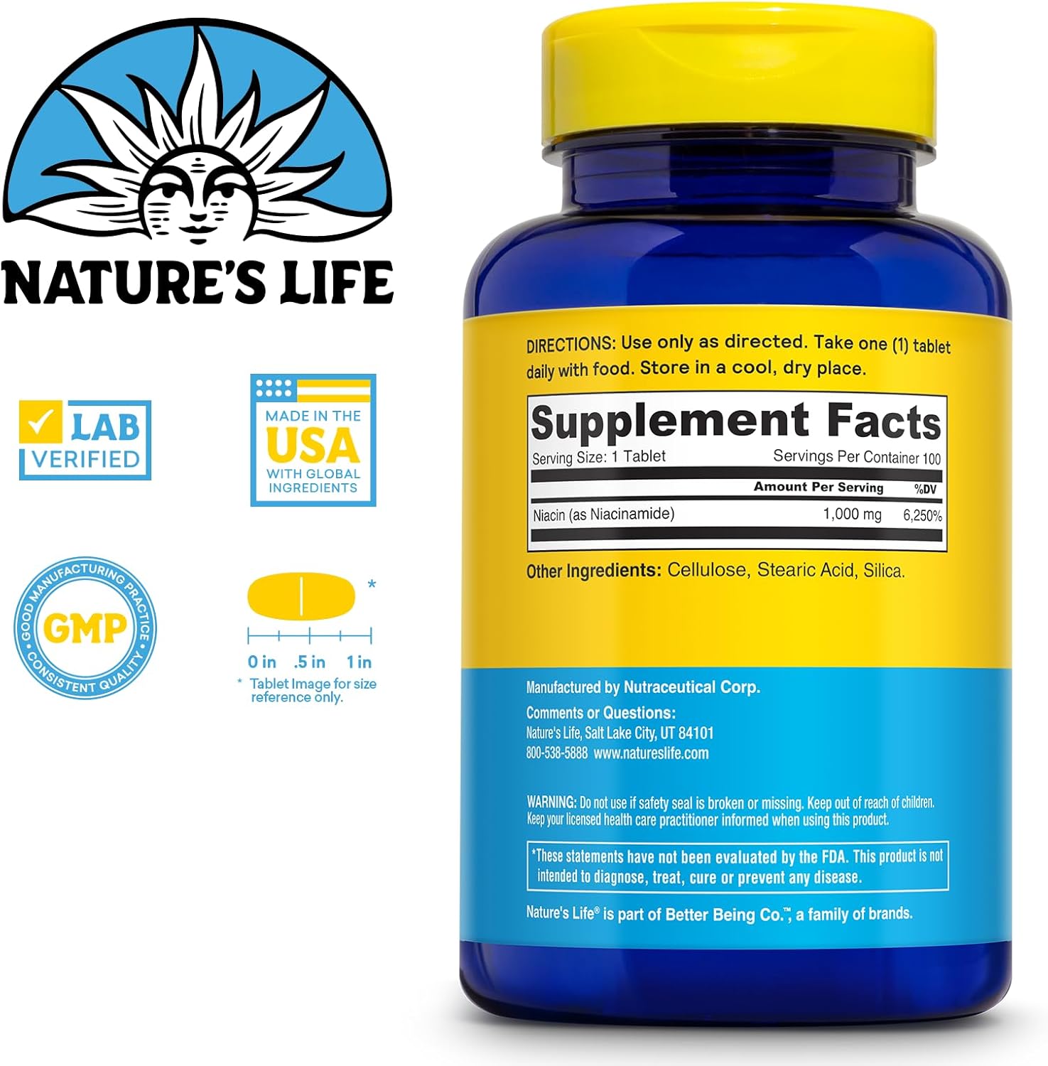 High Potency Niacinamide Vitamin B3 1000mg Supplement for Energy, Metabolism - No Flush, Nerve Support - 100 Tablets, 100 Servings - 60-Day Guarantee