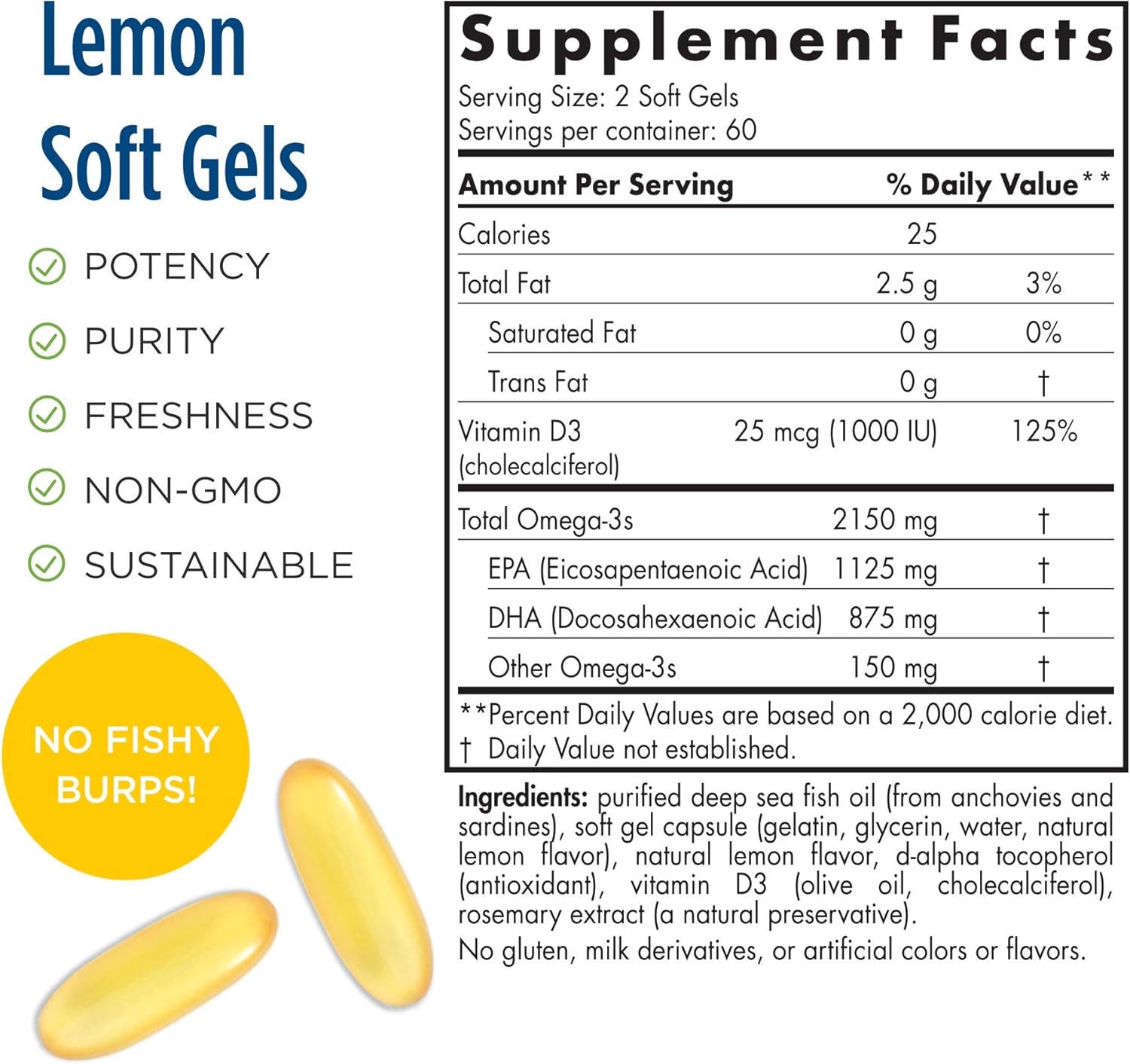 High-Potency Nordic Naturals ProOmega 2000-D Soft Gels - Lemon Flavor - Omega-3 + D3 for Brain, Heart, Joint, & Immune Health - 120 Count
