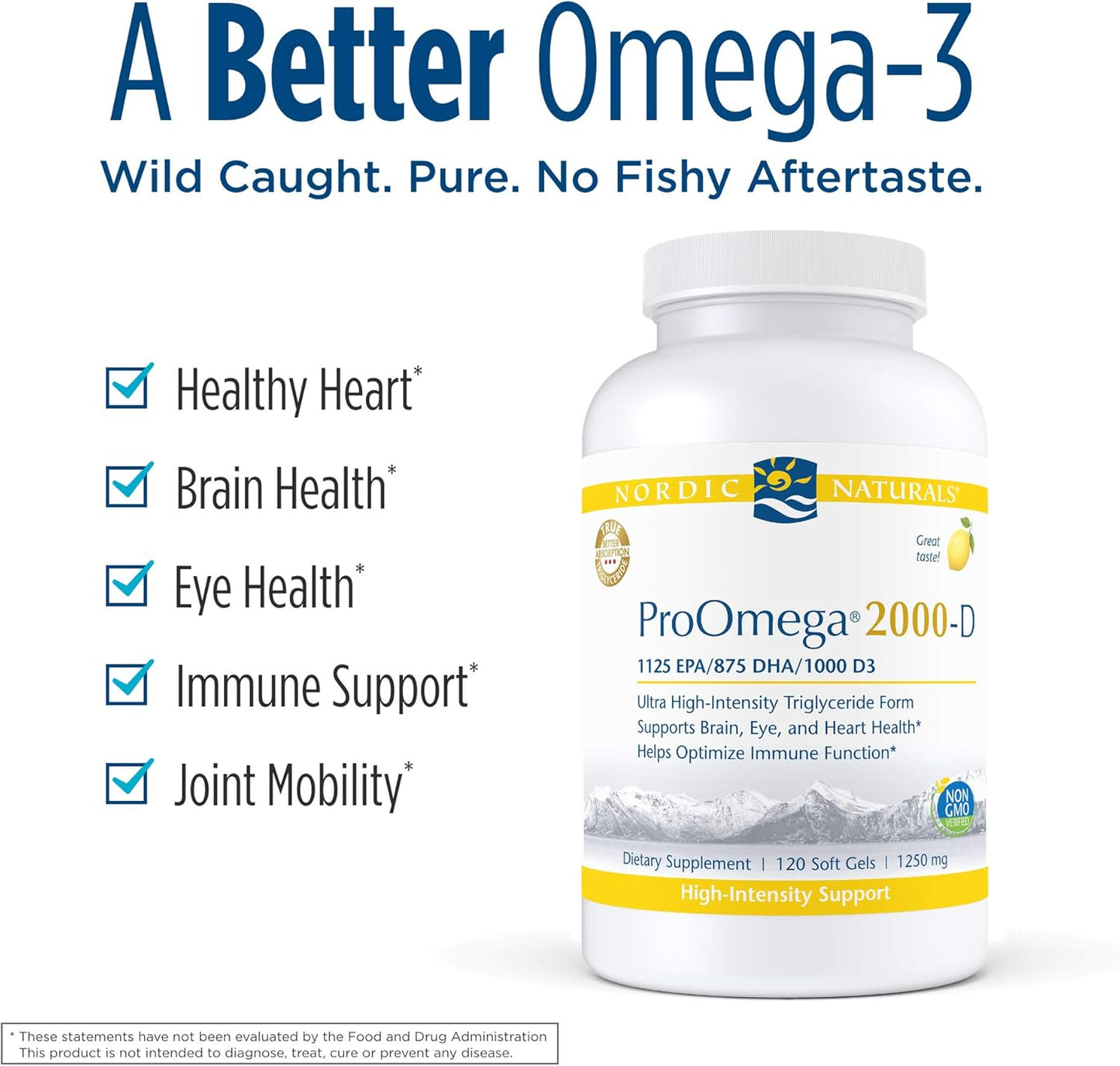 High-Potency Nordic Naturals ProOmega 2000-D Soft Gels - Lemon Flavor - Omega-3 + D3 for Brain, Heart, Joint, & Immune Health - 120 Count