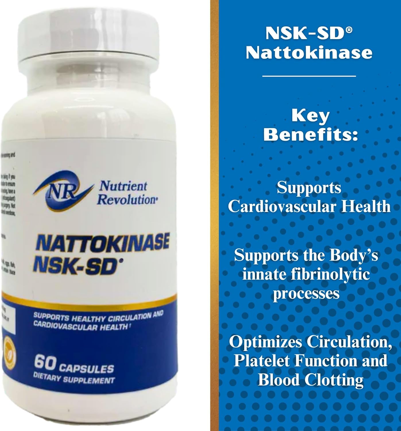 High Potency NSK-SD Nattokinase Supplement for Cardiovascular Support - Promotes Circulation, Non-GMO, Vegetarian - 60 Ct