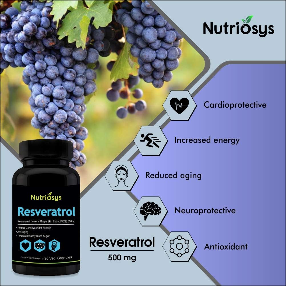 High Potency Nutriosys Resveratrol Supplement - 500mg, 90 Vegetarian Capsules