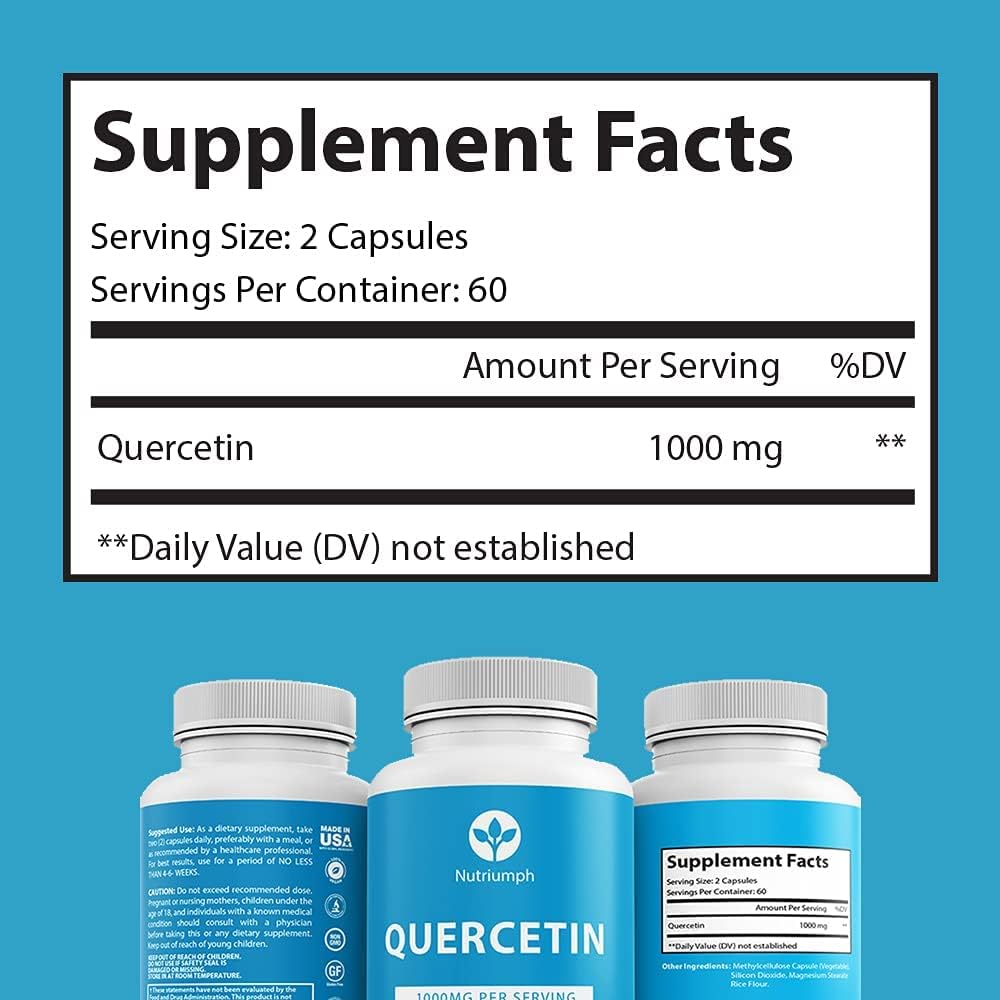 High Potency Nutriumph Quercetin Supplement - 1000mg per Serving - 120 Capsules for Immune Support & Overall Health