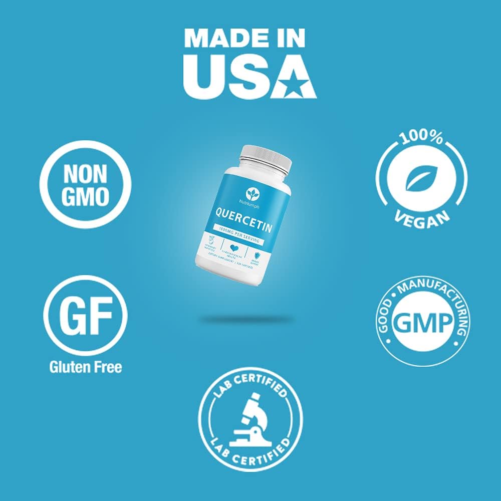 High Potency Nutriumph Quercetin Supplement - 1000mg per Serving - 120 Capsules for Immune Support & Overall Health