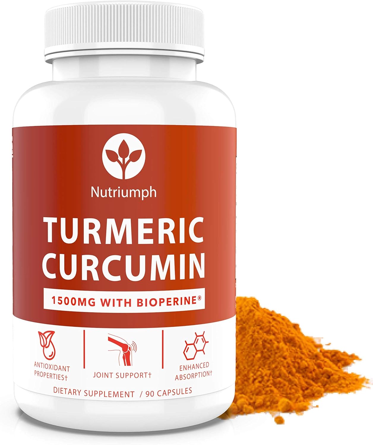 High Potency Nutriumph Turmeric Curcumin Capsules with Bioperine for Enhanced Absorption - 90 Capsules, 1500mg Premium Ingredients