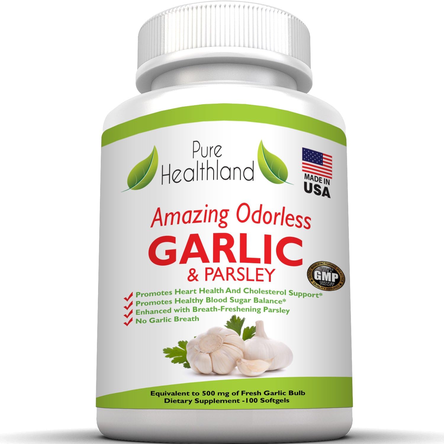 High Potency Odorless Garlic and Parsley Softgels for Men and Women - 500mg Allium Sativum Supplement - Made in USA