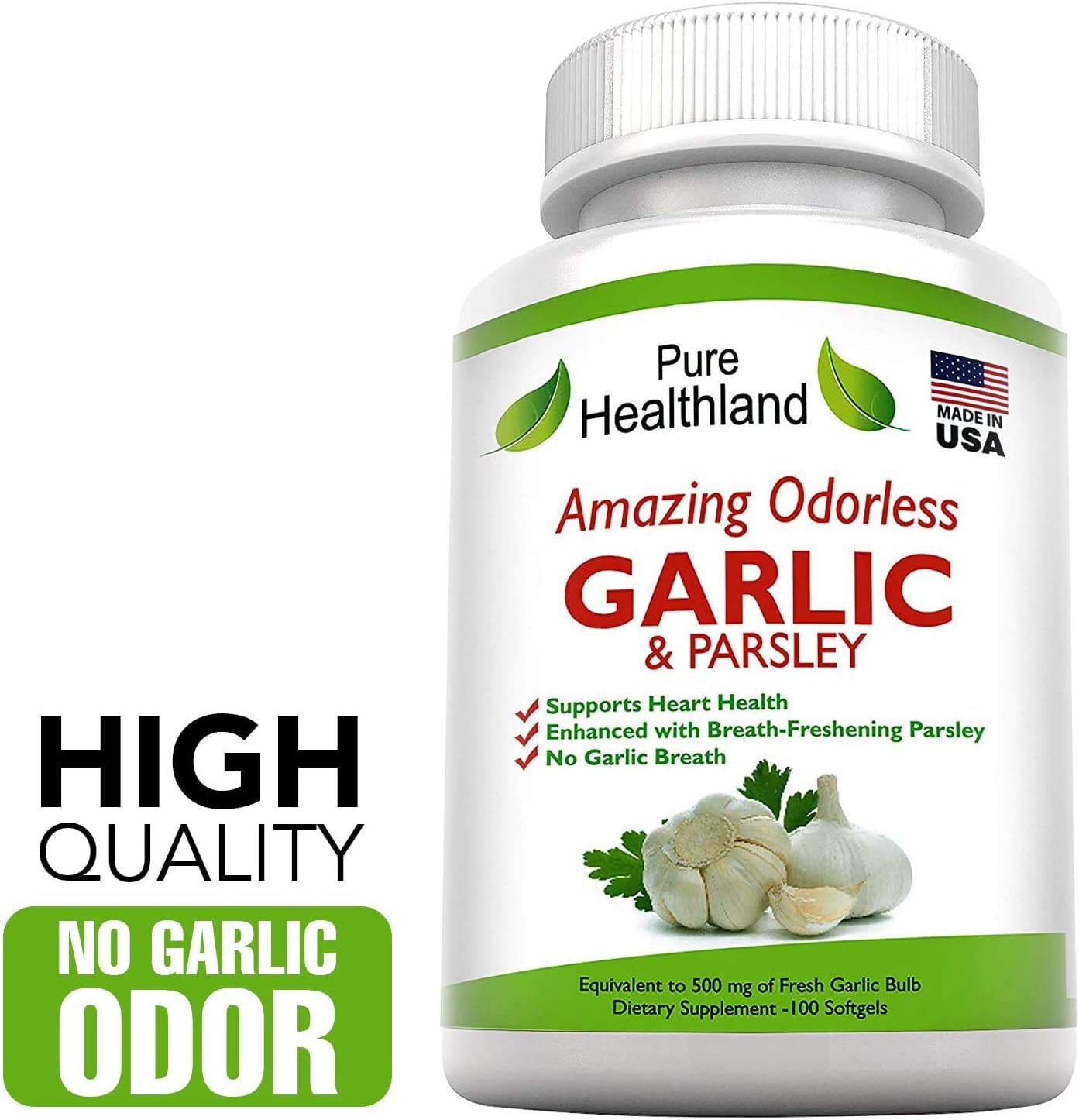 High Potency Odorless Garlic and Parsley Softgels for Men and Women - 500mg Allium Sativum Supplement - Made in USA