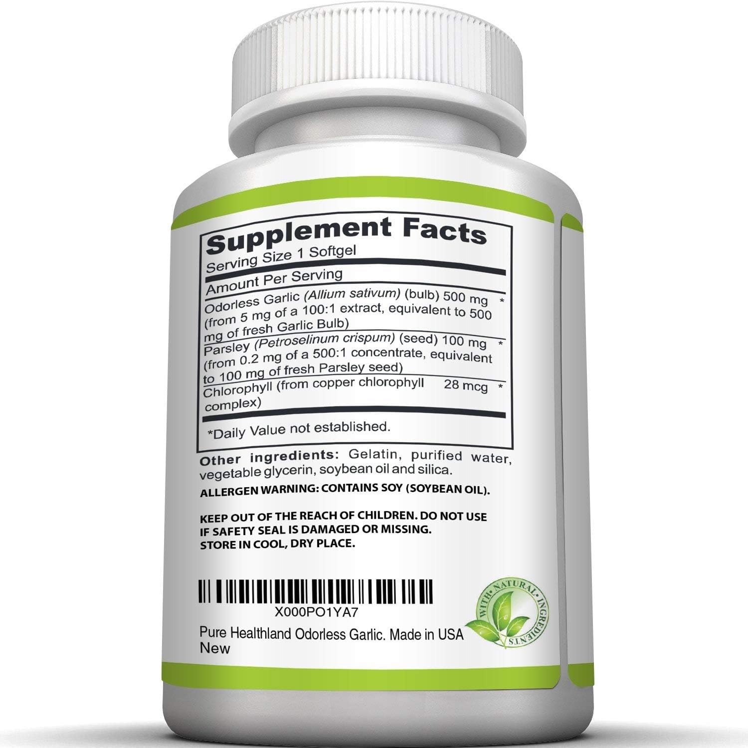 High Potency Odorless Garlic and Parsley Softgels for Men and Women - 500mg Allium Sativum Supplement - Made in USA