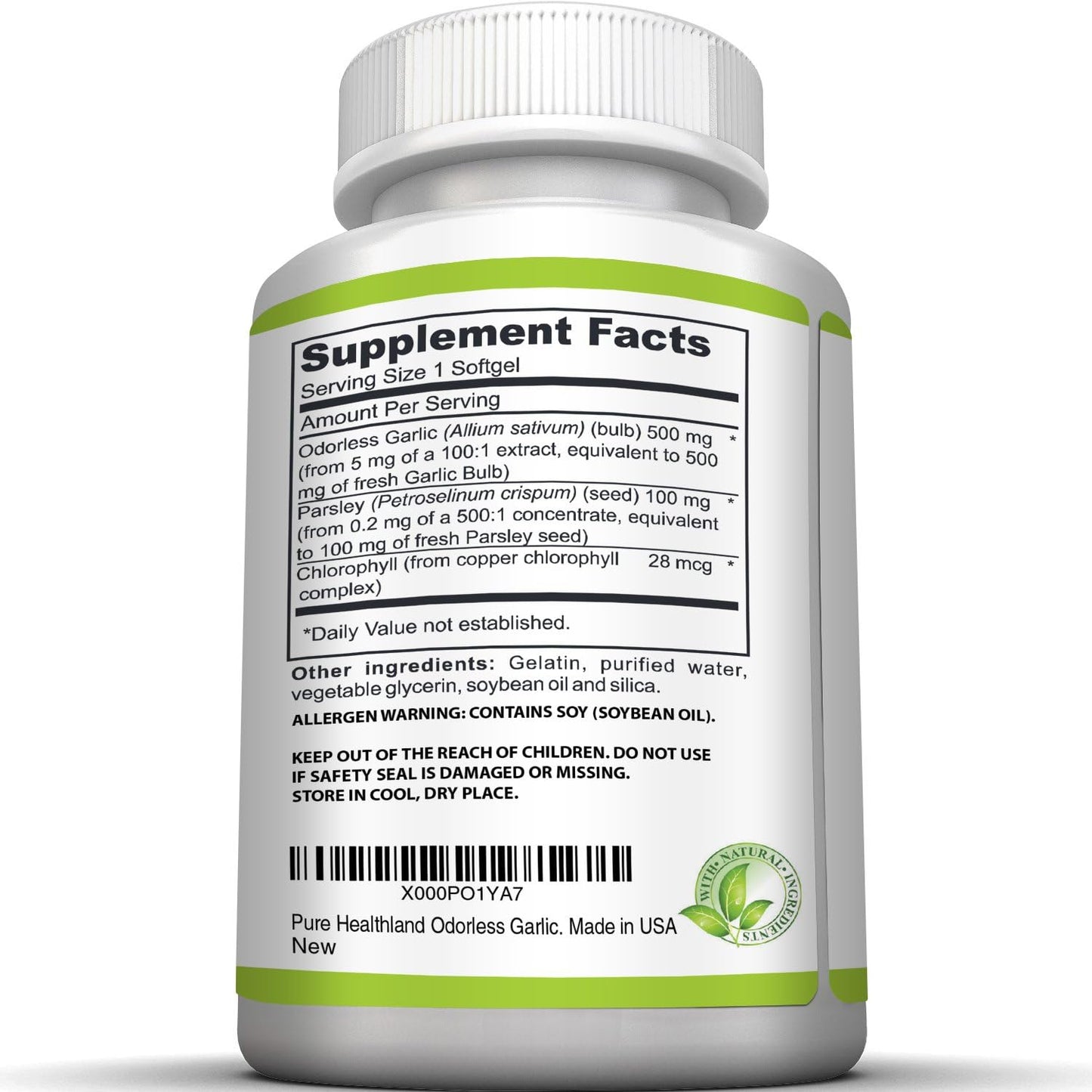 High Potency Odorless Garlic and Parsley Softgels for Men and Women - 500mg Allium Sativum Supplement - Made in USA