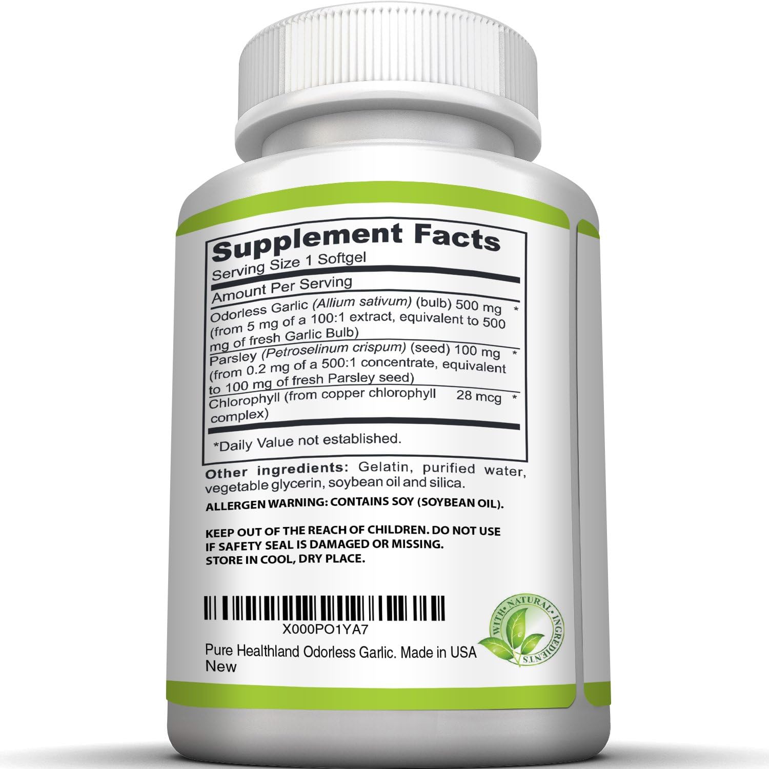 High Potency Odorless Garlic and Parsley Softgels for Men and Women - 500mg Allium Sativum Supplement - Made in USA