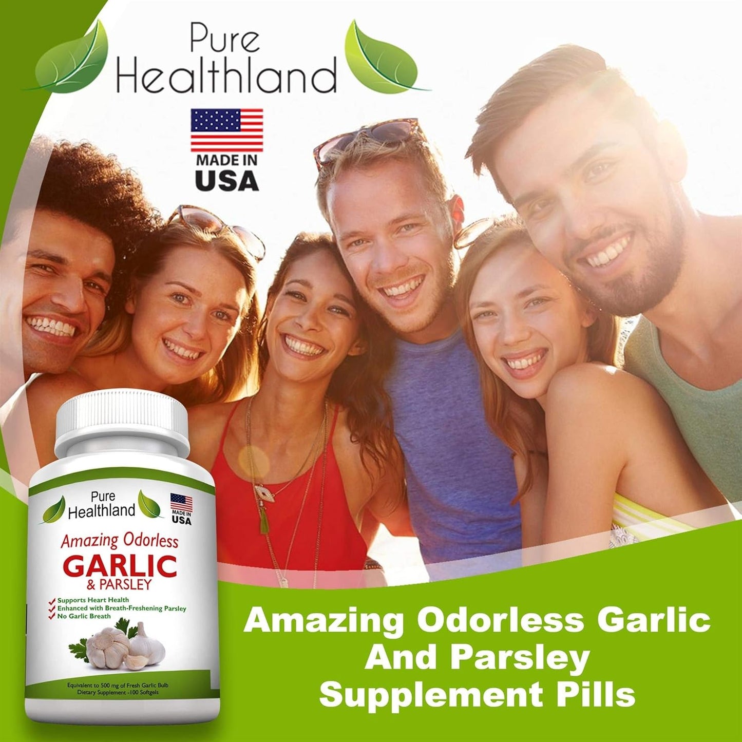 High Potency Odorless Garlic and Parsley Softgels for Men and Women - 500mg Allium Sativum Supplement - Made in USA