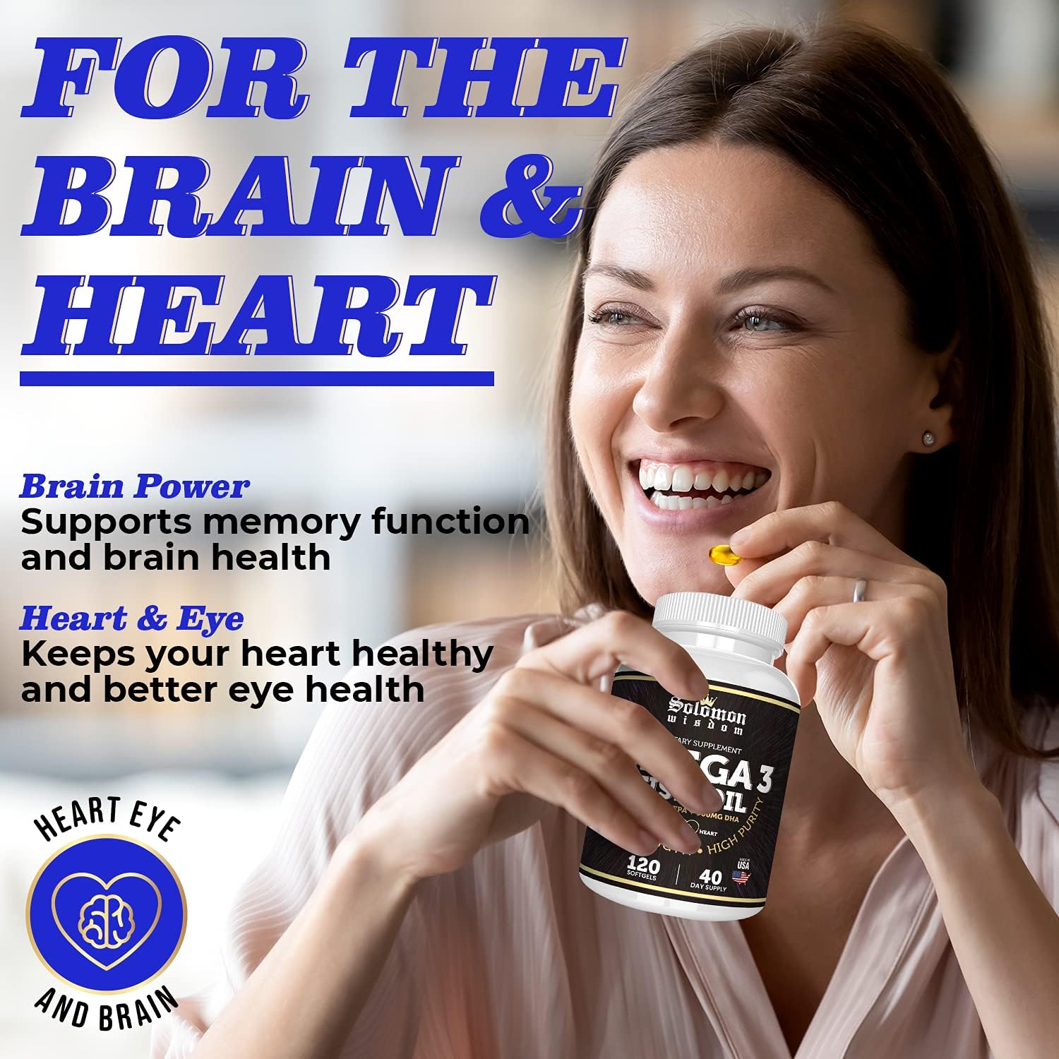 High Potency Omega 3 Fish Oil Supplement - 120 Softgels with EPA 1200mg & DHA 900mg - Promotes Heart and Brain Health - Lemon Flavored, Burpless Formula