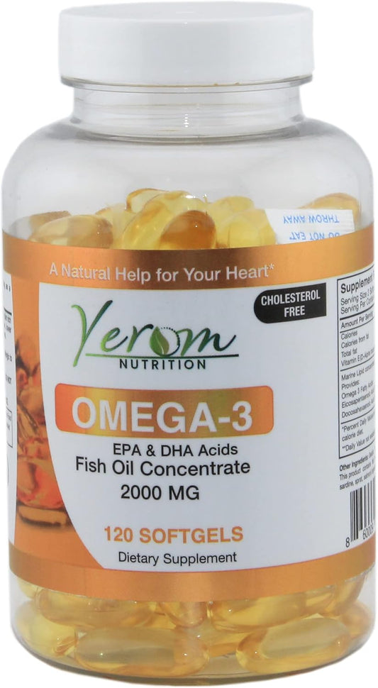 High-Potency Omega 3 Fish Oil Supplement for Heart, Brain, and Joint Health - 120 Softgels by Yerom Nutrition