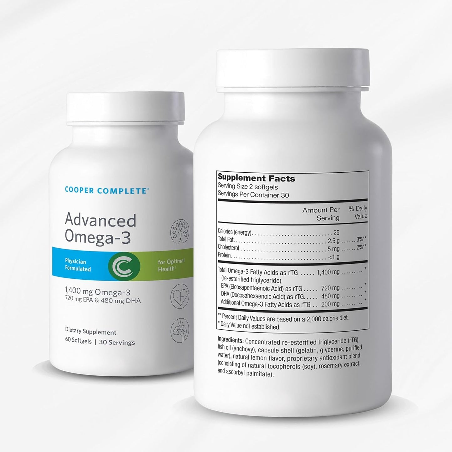 High Potency Omega-3 Fish Oil Supplement with 1400mg EPA + DHA - 30 Day Supply by Cooper Complete