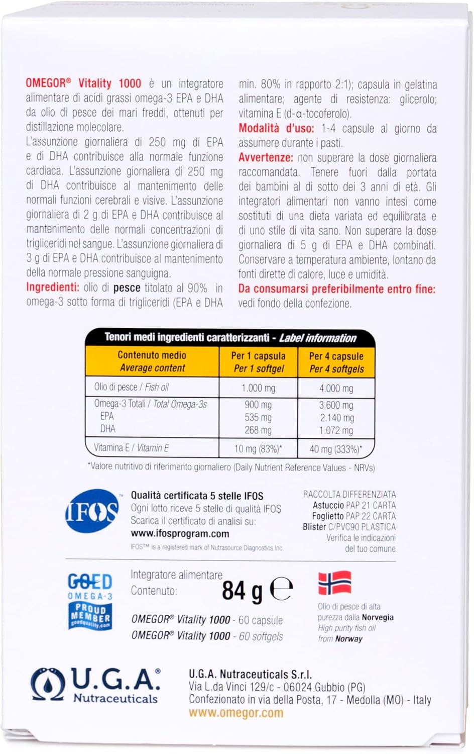 High Potency OMEGOR® Vitality Capsules - 90 Count with 800mg EPA/DHA | IFOS 5-Star Certified Omega-3 | 90% Omega-3 in rTG Form | Maximum EPA and DHA Omega-3